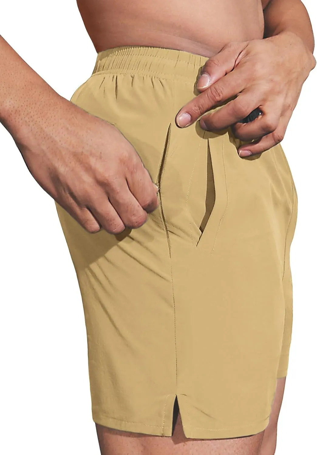 2 Pack Men's Athletic Running Shorts 5" Lightweight Quick Dry Gym Workout Shorts with Hidden Zipper Pocket