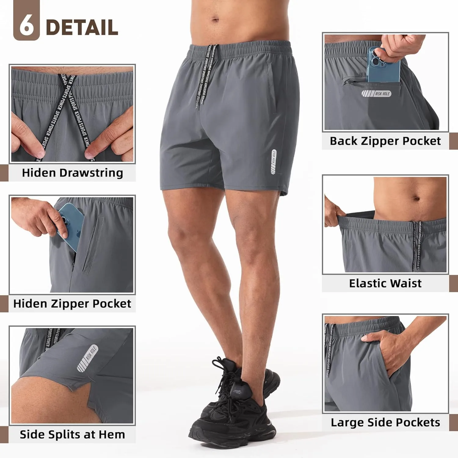 2 Pack Men's Athletic Running Shorts 5" Lightweight Quick Dry Gym Workout Shorts with Hidden Zipper Pocket