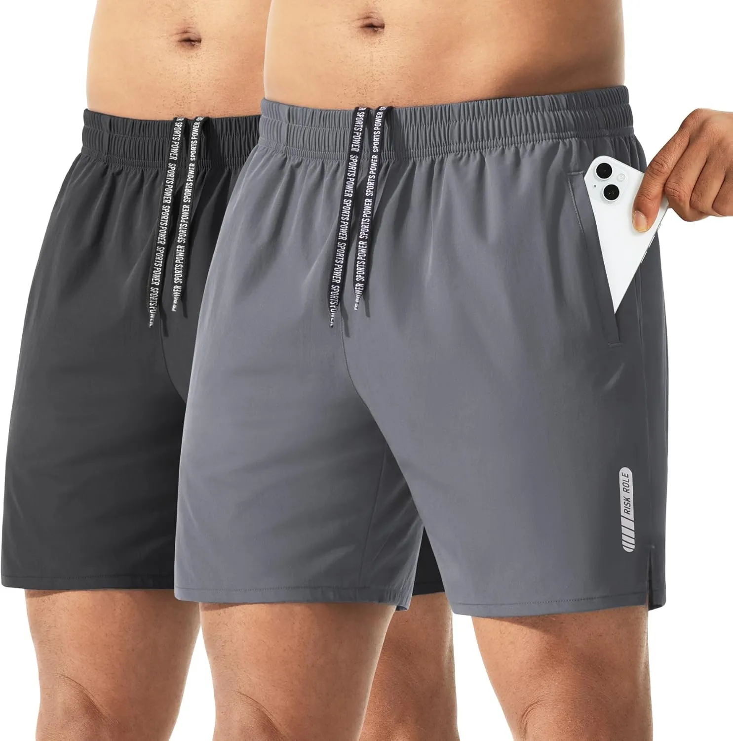 2 Pack Men's Athletic Running Shorts 5" Lightweight Quick Dry Gym Workout Shorts with Hidden Zipper Pocket