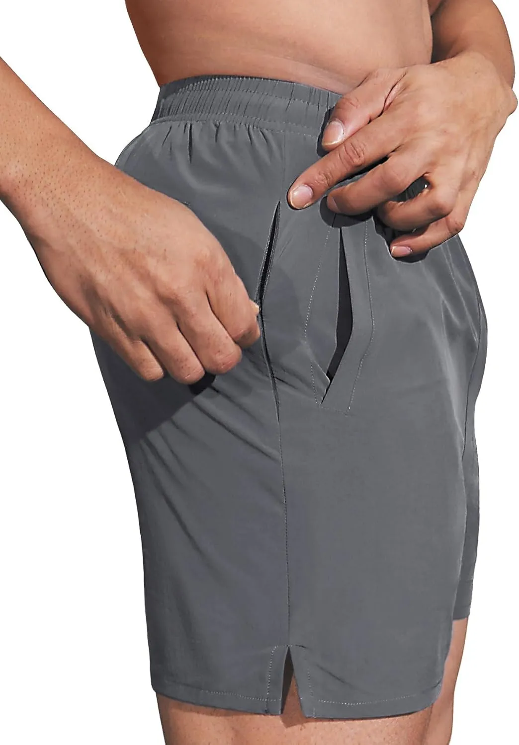 2 Pack Men's Athletic Running Shorts 5" Lightweight Quick Dry Gym Workout Shorts with Hidden Zipper Pocket