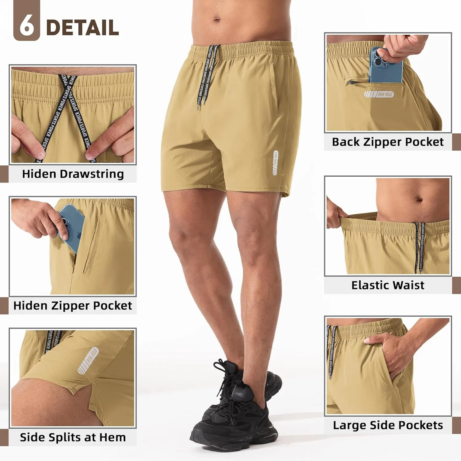 2 Pack Men's Athletic Running Shorts 5" Lightweight Quick Dry Gym Workout Shorts with Hidden Zipper Pocket