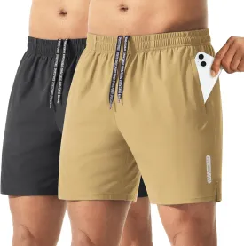 2 Pack Men's Athletic Running Shorts 5" Lightweight Quick Dry Gym Workout Shorts with Hidden Zipper Pocket