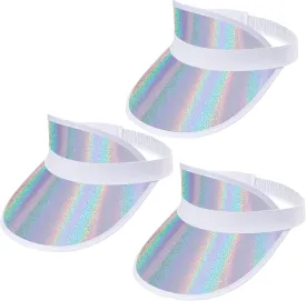 3 Pack Sun Visor Hats Women Men Clear Colored Plastic Tennis Beach Sport Cap Adjustable Golf Sunhat Headwear