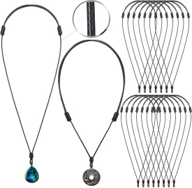 30 PCS Adjustable Rope Necklace Bulk Black Braided Necklace Cord with Metal Ring for Hanging Pendants Double Knotted Necklaces String for Jewelry