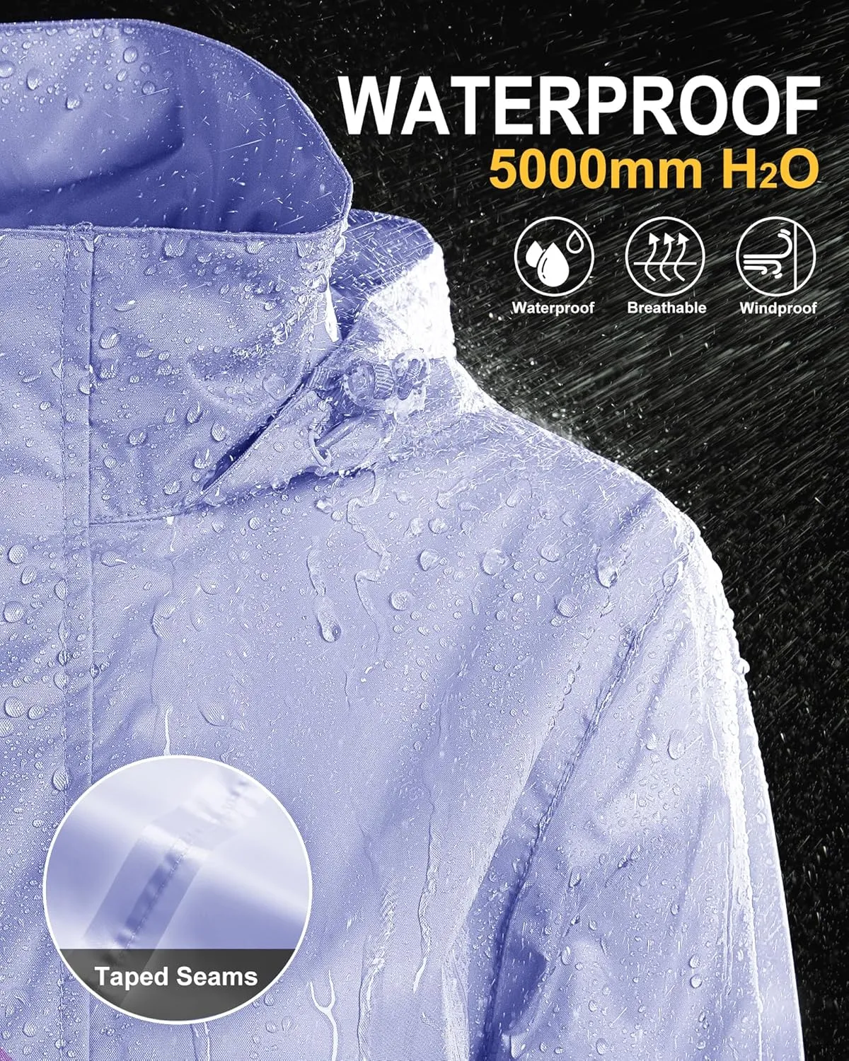 33,000ft Women's Rain Jacket Waterproof Lightweight Packable Raincoat with Hood for Golf Hiking Travel Windbreaker