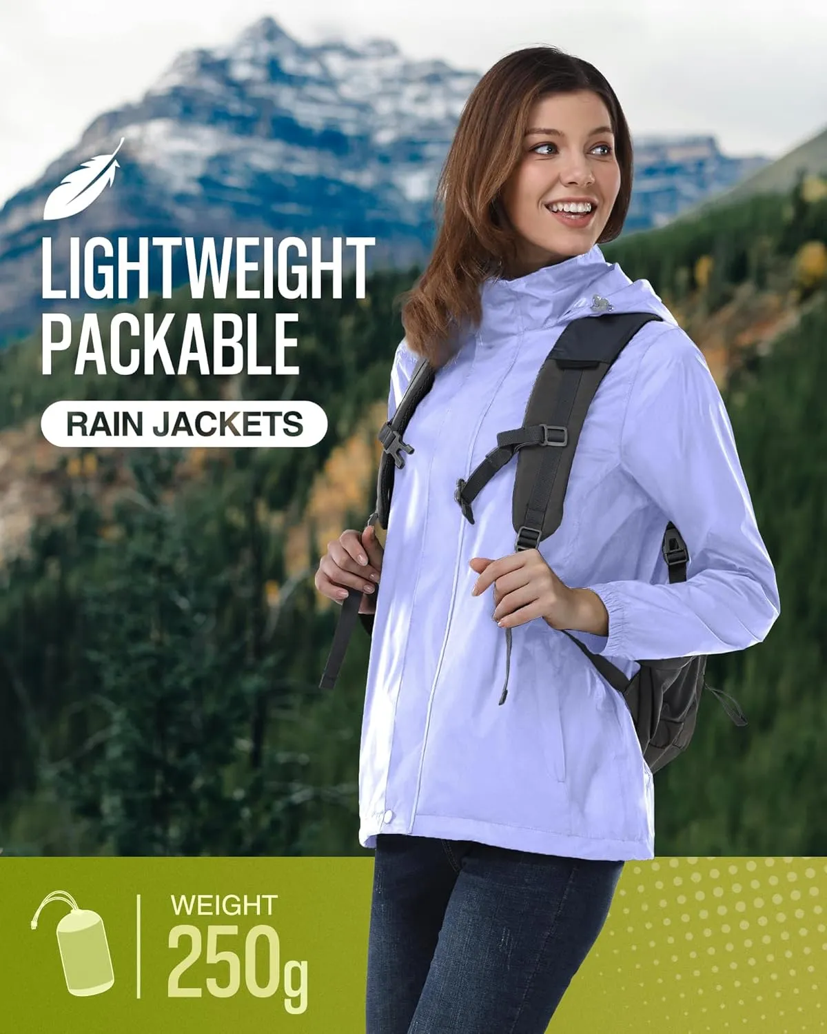 33,000ft Women's Rain Jacket Waterproof Lightweight Packable Raincoat with Hood for Golf Hiking Travel Windbreaker