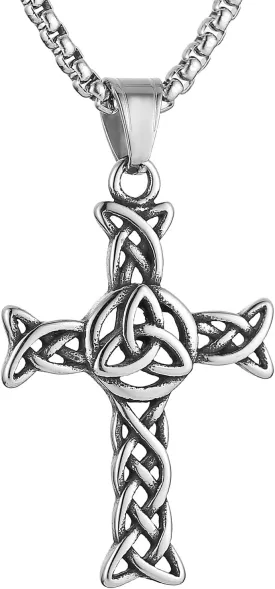 AsAlways Celtic Cross Necklace for Men Stainless Steel Triquetra Trinity Knot Pendant Irish Jewelry Gift