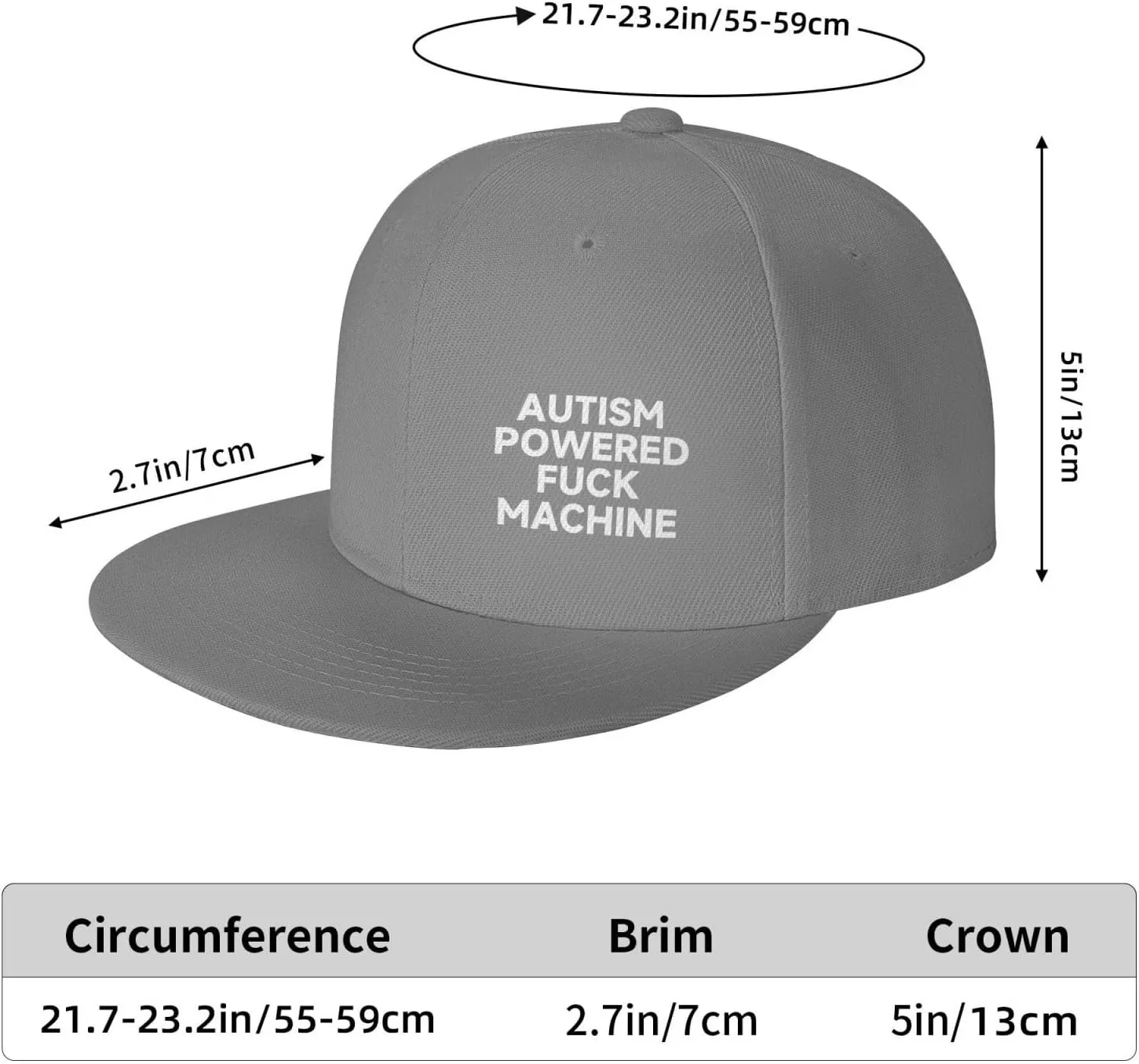 Autism Powered Fuck Machine Hat Funny Flat Brim Baseball Cap Snapback Trucker Hat for Men Women