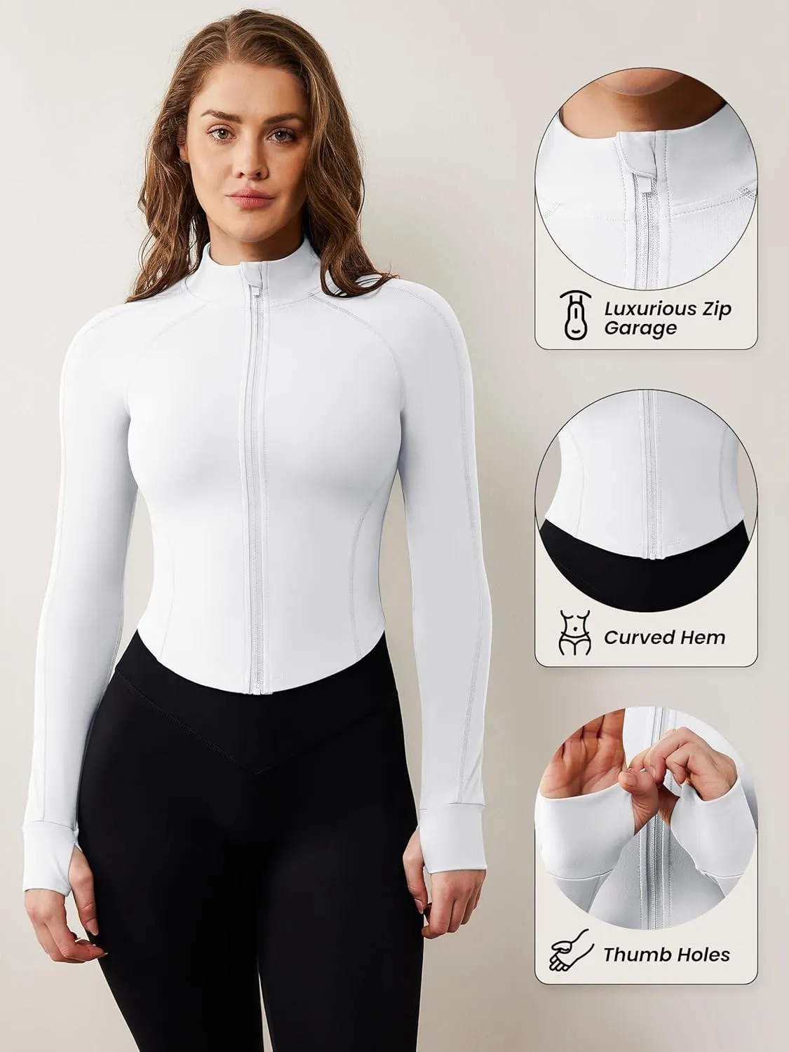 AVGO Women's Workout Jacket Lightweight Zip Up Cropped Yoga Jackets Slim Fit Athletic Tops with Thumb Holes