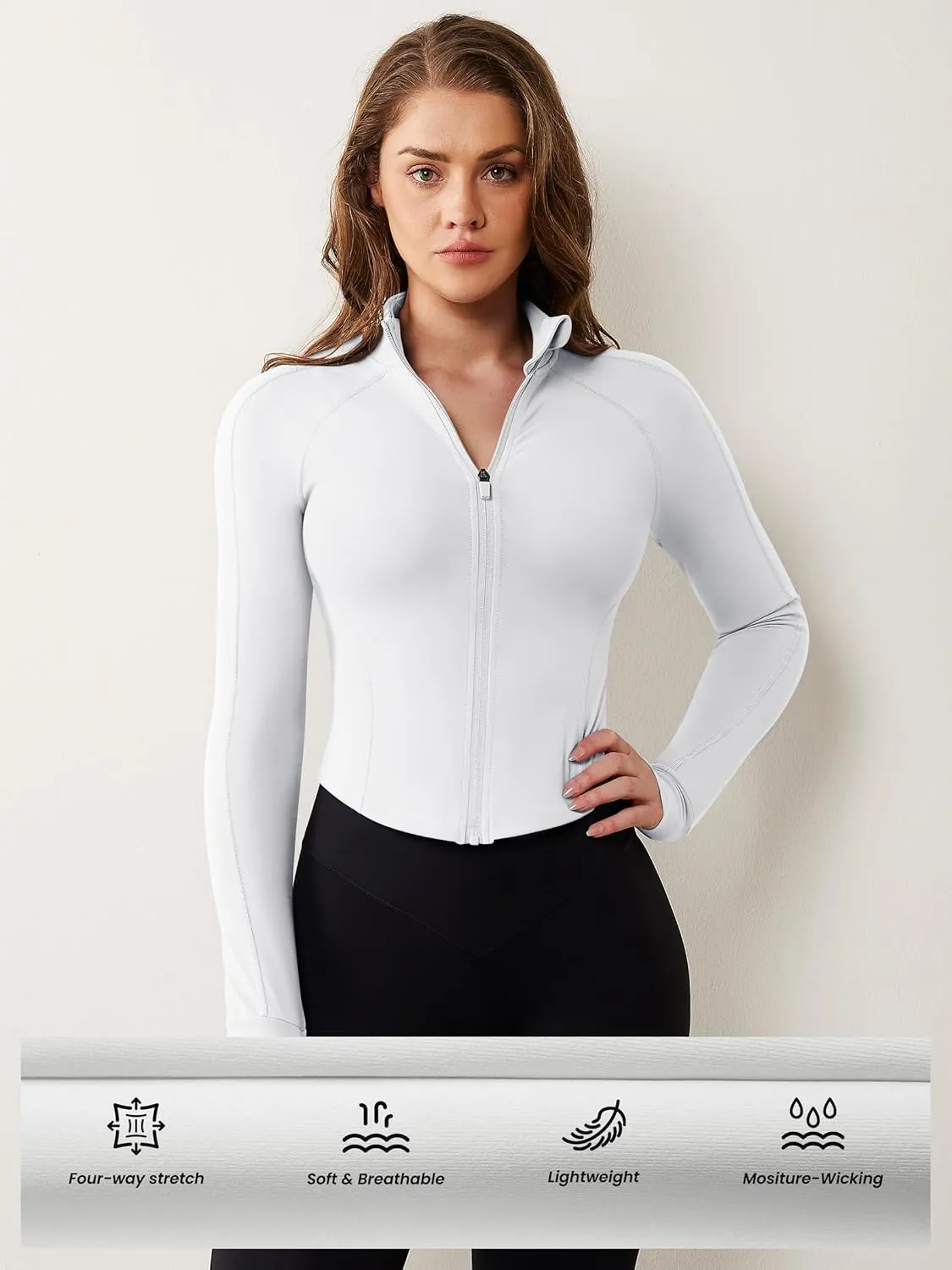 AVGO Women's Workout Jacket Lightweight Zip Up Cropped Yoga Jackets Slim Fit Athletic Tops with Thumb Holes