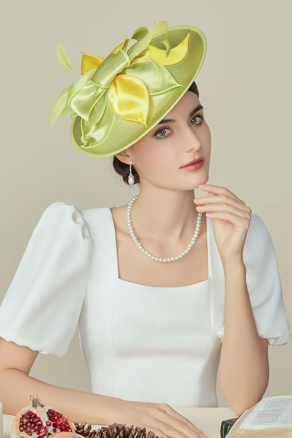 BABEYOND Derby Hats for Women - Fascinators Tea Party Hats Headband Wide Brim Fascinator Wedding Cocktail Flower Feathers