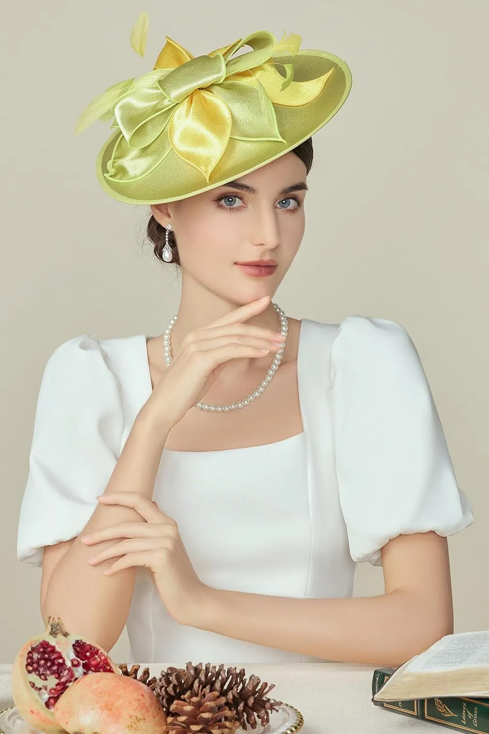 BABEYOND Derby Hats for Women - Fascinators Tea Party Hats Headband Wide Brim Fascinator Wedding Cocktail Flower Feathers