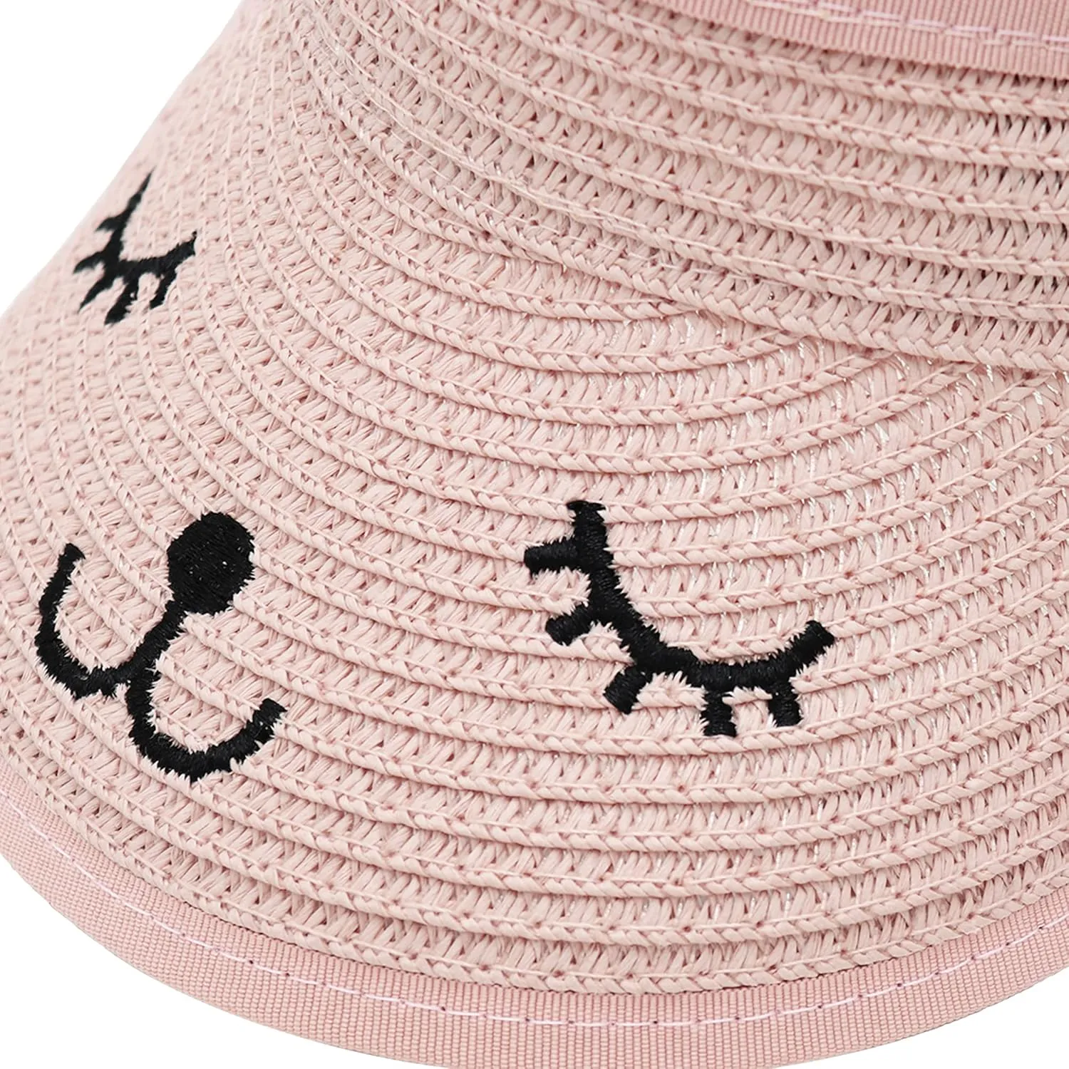 Baby Roll-up Straw Visor Hat Sun Hat, Kid Toddler Wide Brim Cute Bunny Ponytail Summer Beach Sun Hat Adjustable for 1-4 Years