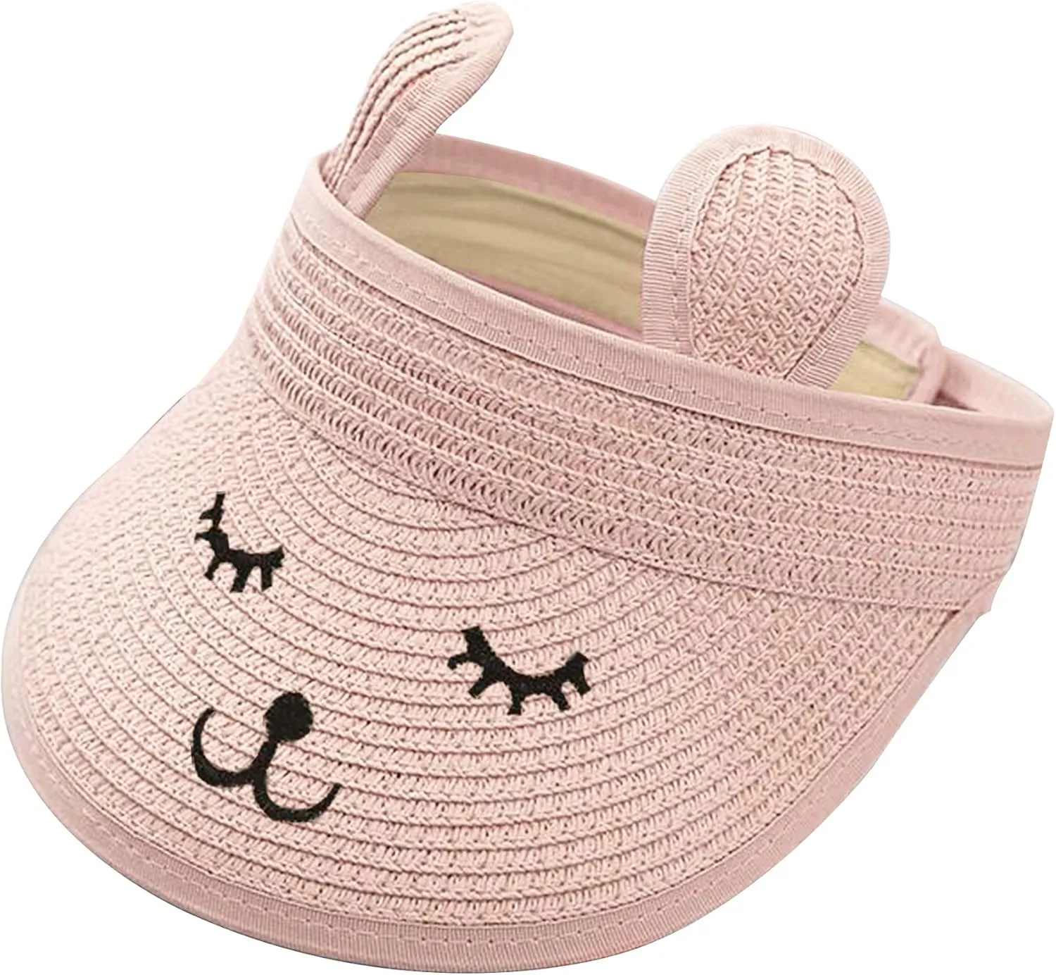 Baby Roll-up Straw Visor Hat Sun Hat, Kid Toddler Wide Brim Cute Bunny Ponytail Summer Beach Sun Hat Adjustable for 1-4 Years
