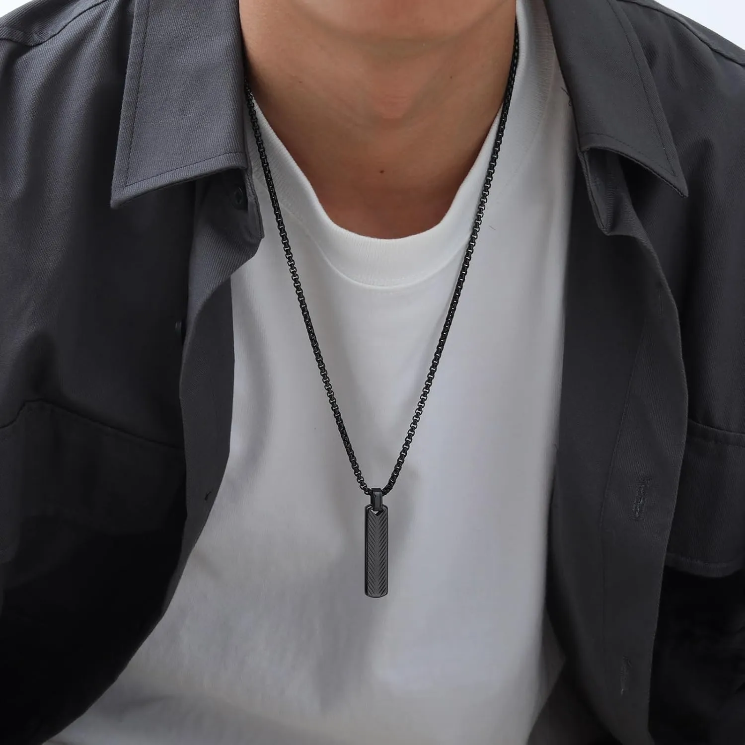 Bar Necklace for Men Black Necklace Men's Pendant Necklace Mens Necklace