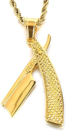 Barber Razor Necklace For Men Women Gold Stainless Steel Trendy Hip Hop Barber Razor Blade Knife Pendant Necklace Non Tarnish Waterproof Hypoallergenic Jewelry For Bro