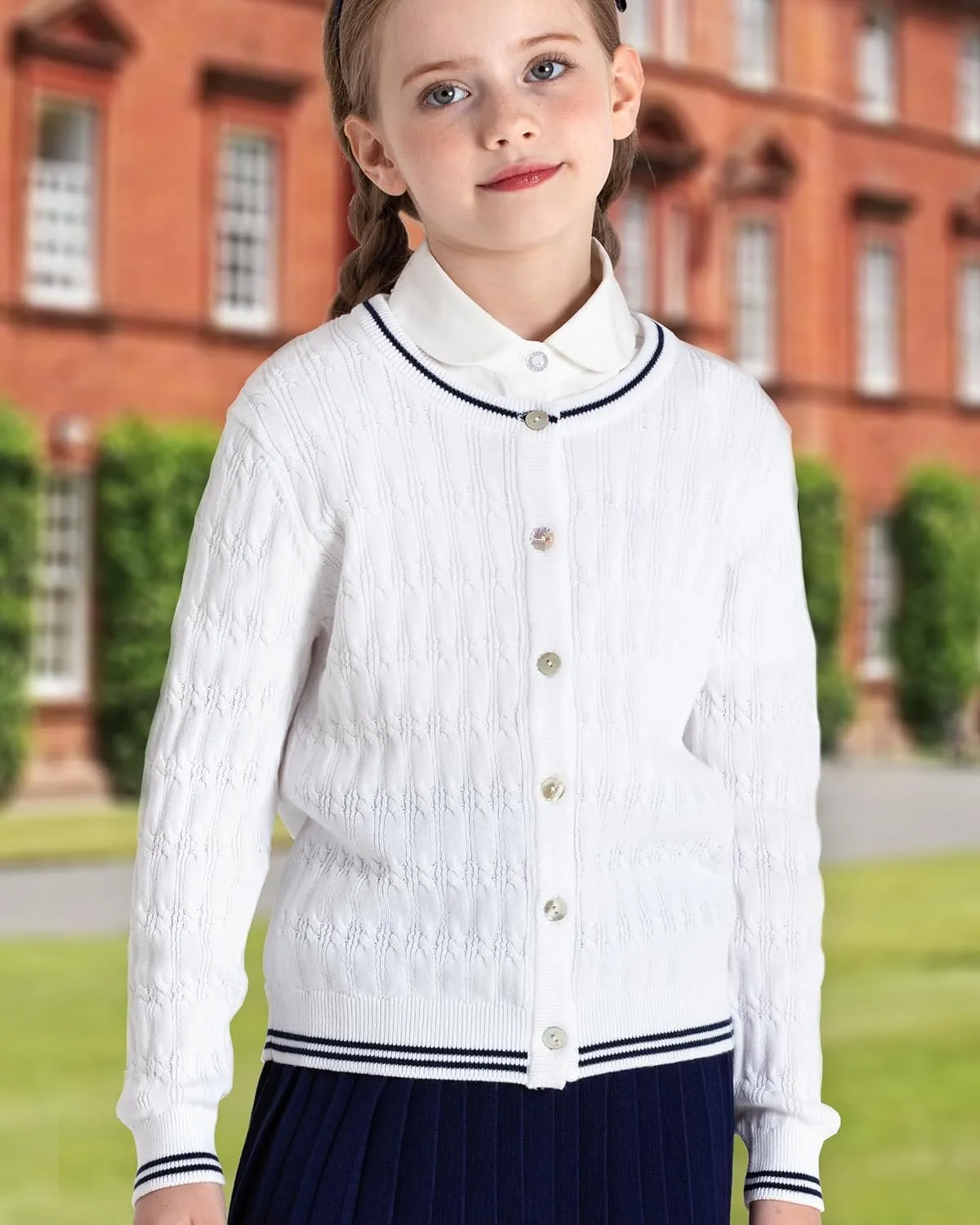 BOBOYOYO Girls Cardigan Kids School Uniform Sweater 100% Cotton Knit Girls Sweaters Button Crewneck Toddler Cardigans