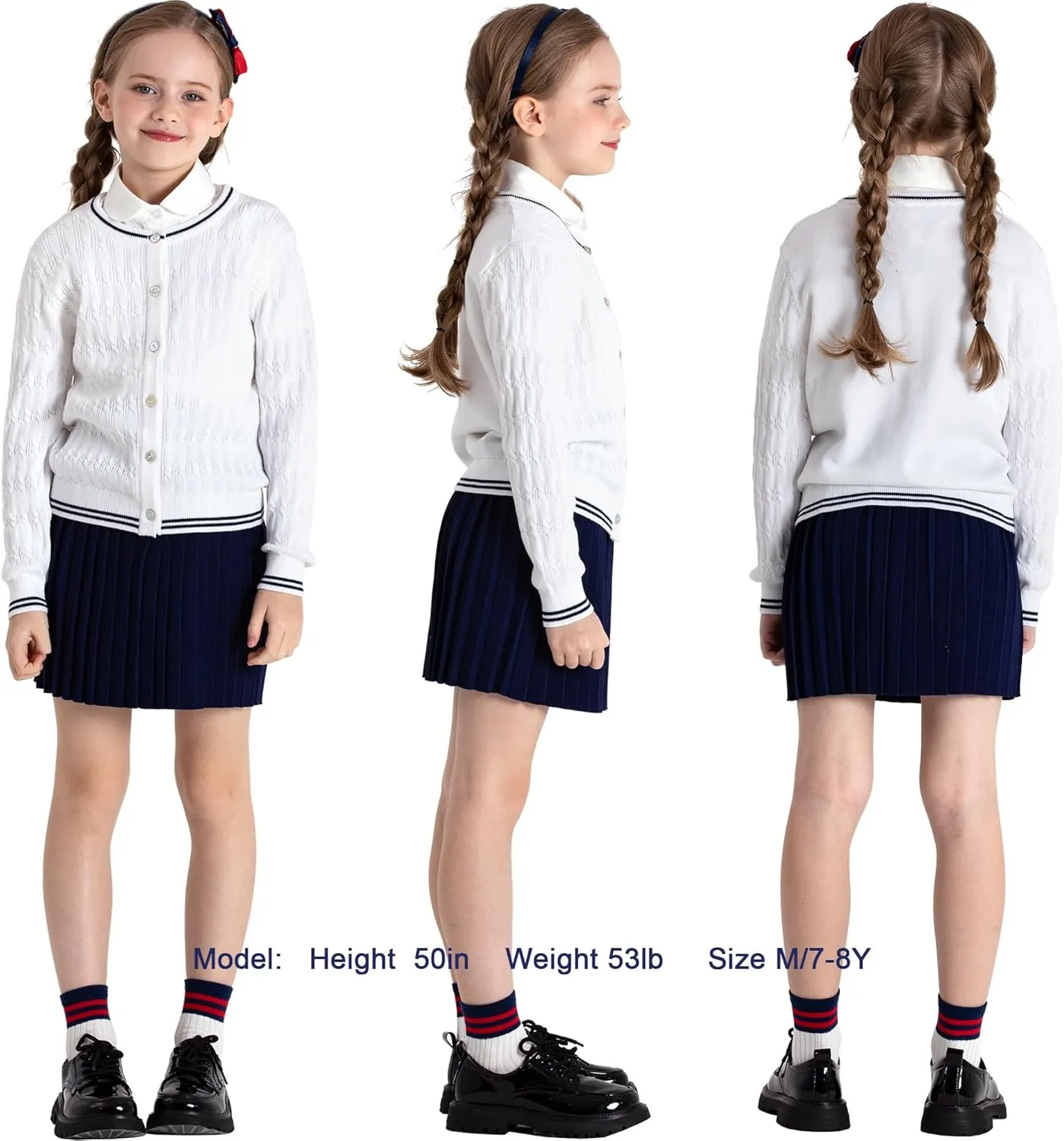 BOBOYOYO Girls Cardigan Kids School Uniform Sweater 100% Cotton Knit Girls Sweaters Button Crewneck Toddler Cardigans