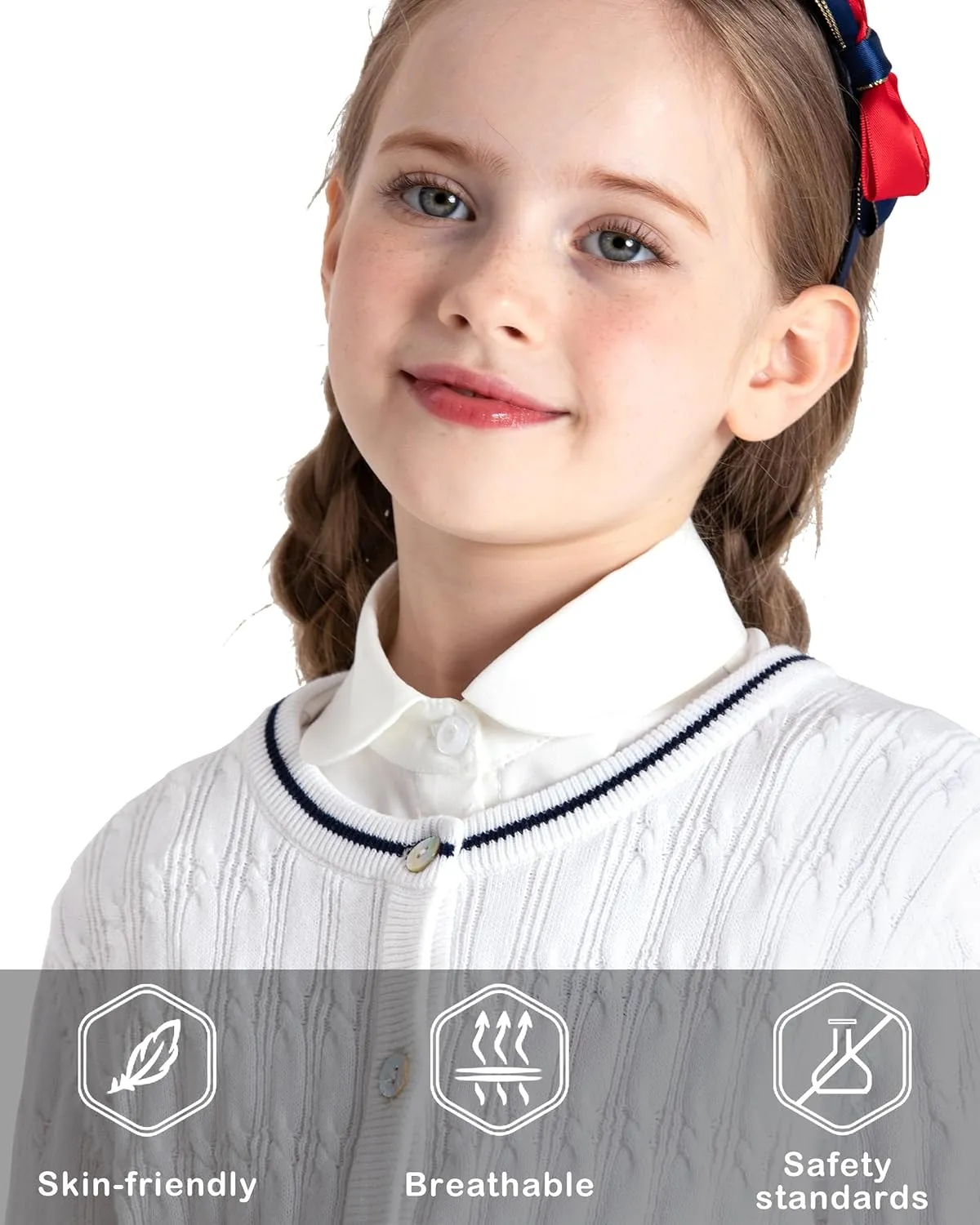 BOBOYOYO Girls Cardigan Kids School Uniform Sweater 100% Cotton Knit Girls Sweaters Button Crewneck Toddler Cardigans