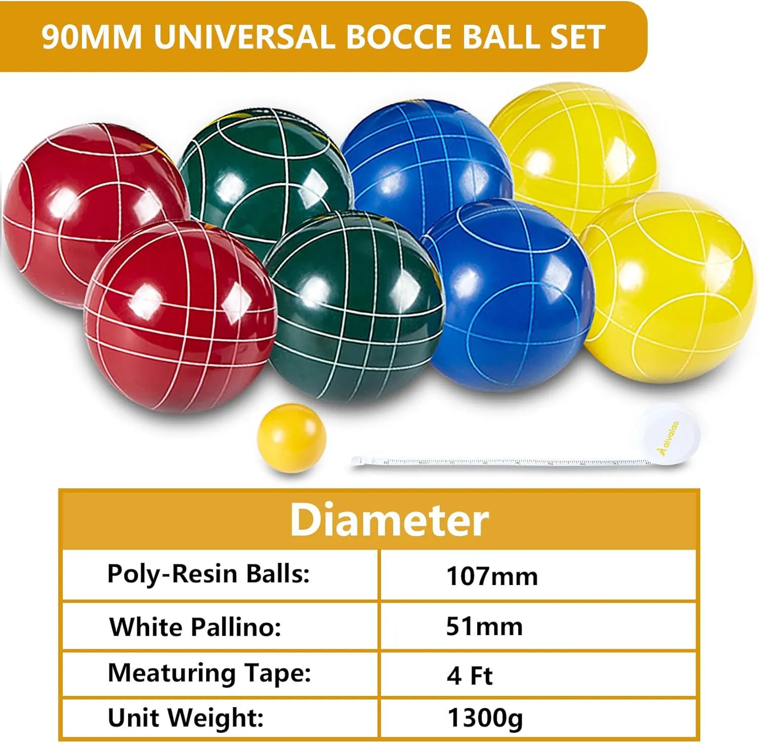 Bocce Ball Set, 90mm/100mm/107mm Outdoor Bocci Game with 8 Resin Balls, Pallino for Backyard Lawn Beach, Outdoor Yard Party Games for Family Kids Teens Beginners (2-8 Players)