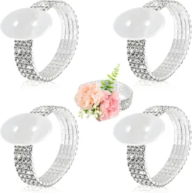 Bonuci 4 Pieces Corsage Wristlet Bands Rhinestone Bracelet Wristlets Stretch DIY Wedding Wristband Corsage Accessories Bracelets for Wedding Party Prom Bride Shower Party Anniversary