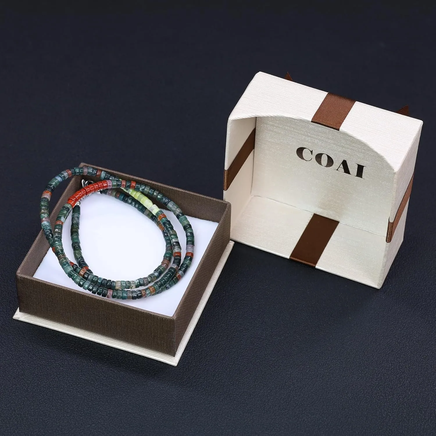 COAI Men's Beaded Necklace, Heishi Crystal Necklace for Men 20-26??