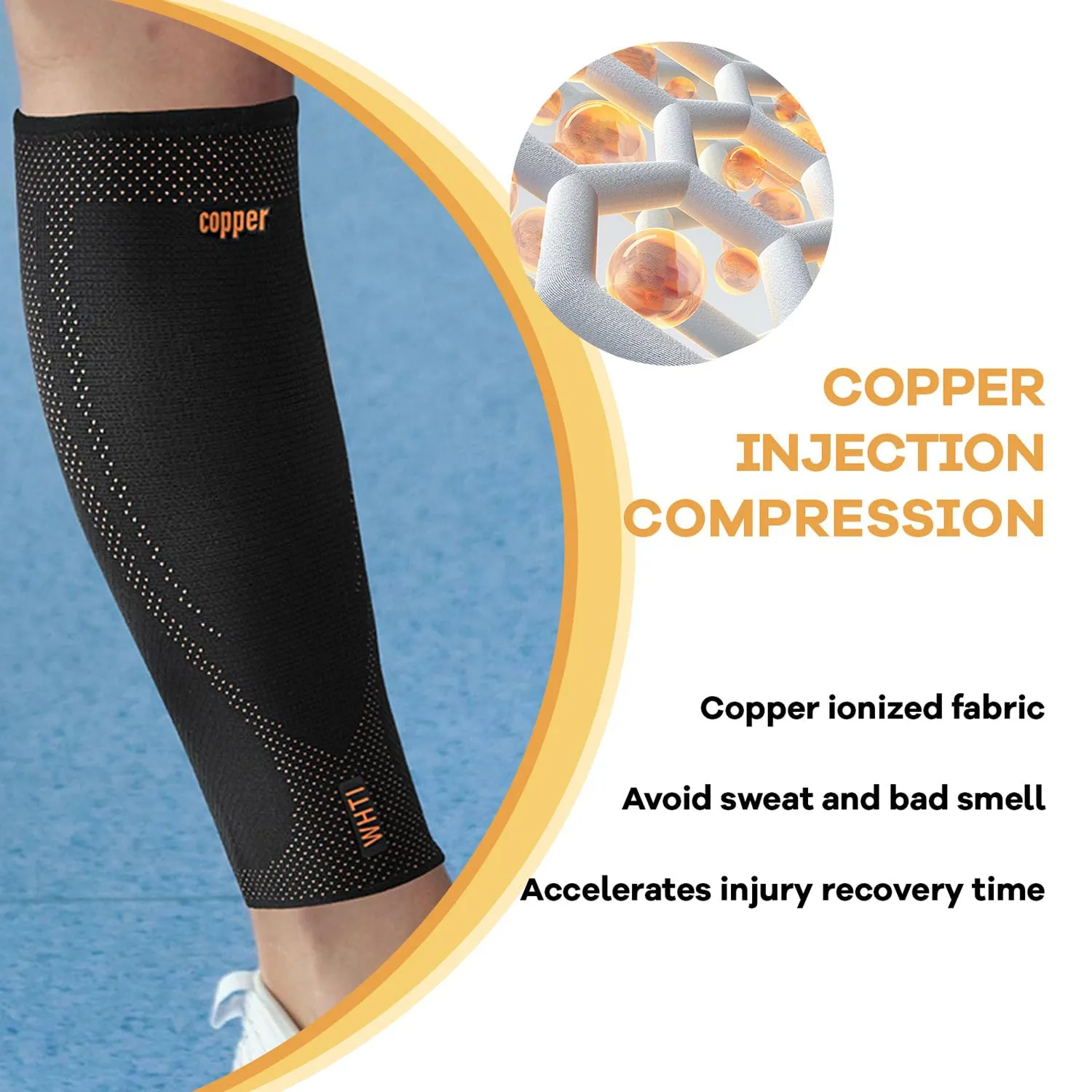 Copper Calf Compression Sleeves for Men and Women, Leg Compression Sleeve for Shin Splint Relief, Calf Sleeves for Men Running, Fitness (1 Pair)
