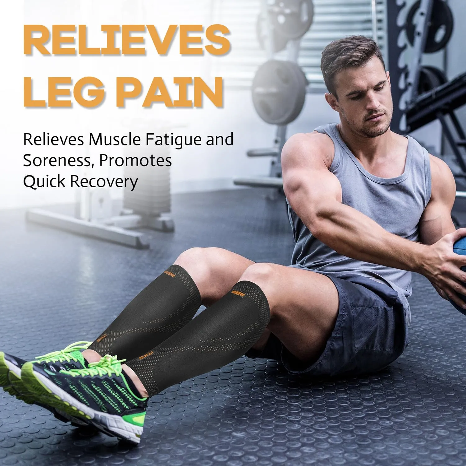 Copper Calf Compression Sleeves for Men and Women, Leg Compression Sleeve for Shin Splint Relief, Calf Sleeves for Men Running, Fitness (1 Pair)