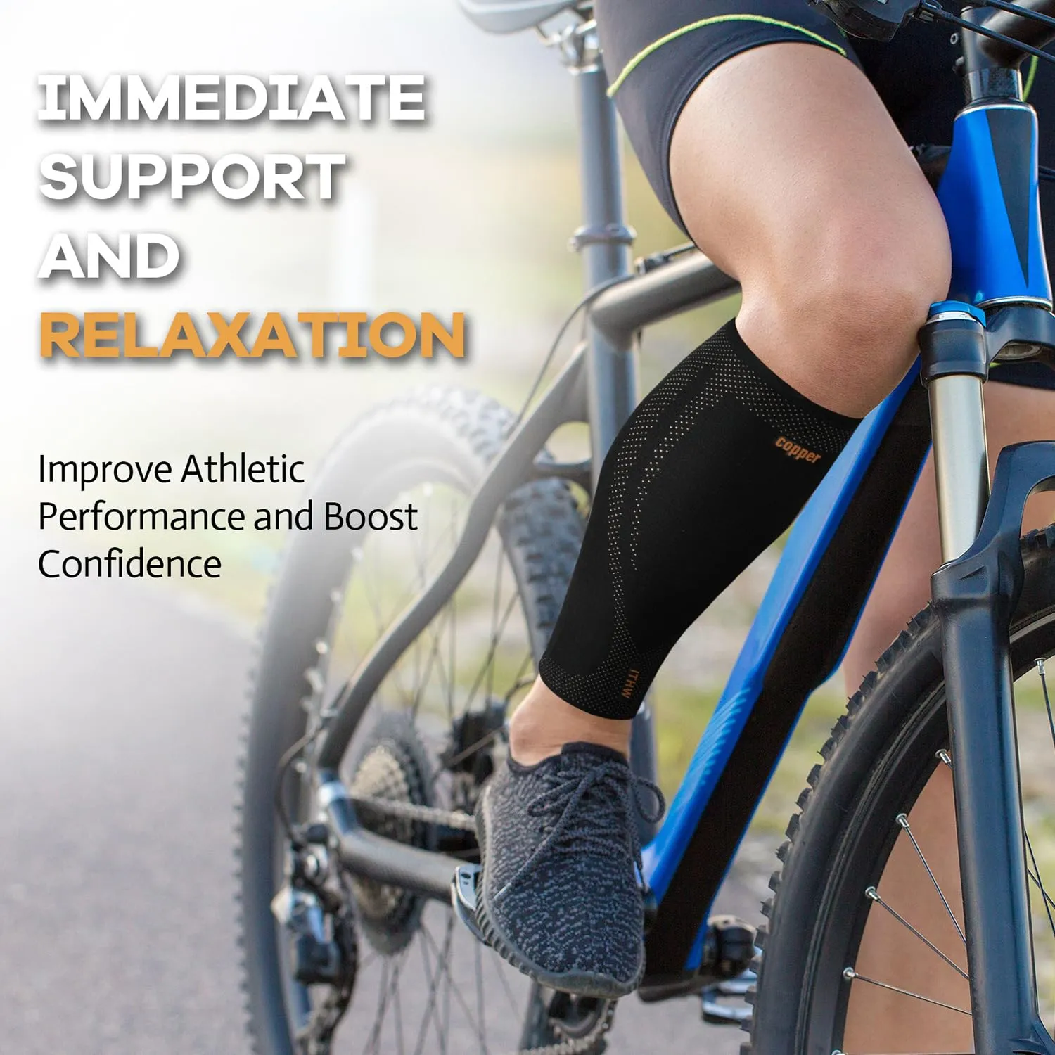 Copper Calf Compression Sleeves for Men and Women, Leg Compression Sleeve for Shin Splint Relief, Calf Sleeves for Men Running, Fitness (1 Pair)