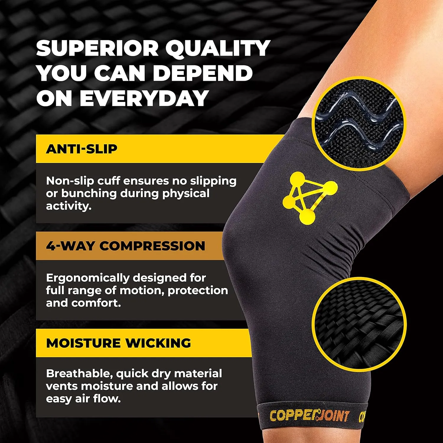 CopperJoint Pull On Knee Brace Women & Men Workout - Copper Infused Knee Sleeves for Men, Elastic Compression Knees Support Braces for Fitness, Volleyball, Basketball, Running, Sports