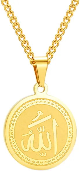 Fashion 18K Gold Plated Round Necklace Stainless Steel Arabic Symbol Pendant Allah Necklace