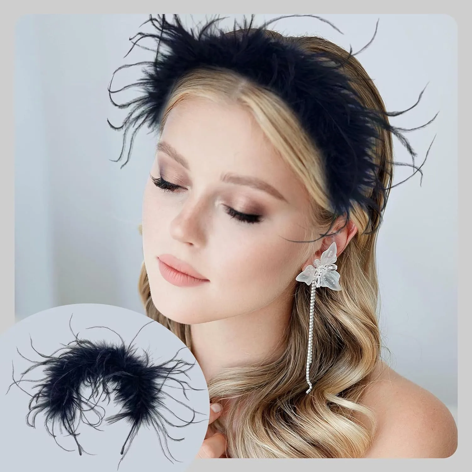 Feather Hairband Ostrich feather Headpiece Fashionable elegent Accessories celebrations Halloween Party birthdays