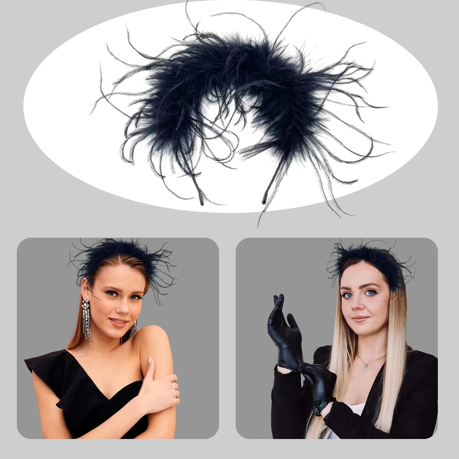 Feather Hairband Ostrich feather Headpiece Fashionable elegent Accessories celebrations Halloween Party birthdays