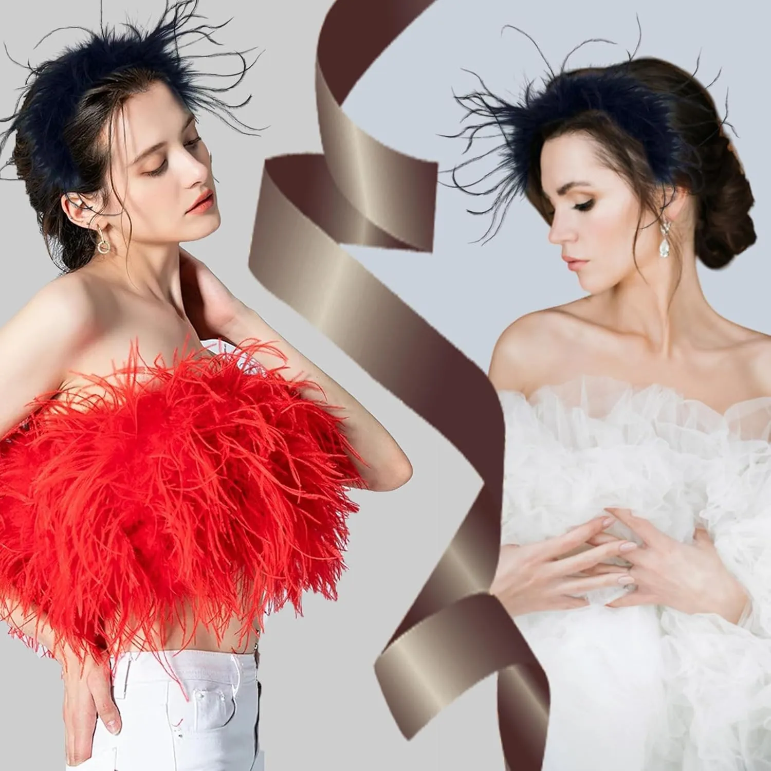 Feather Hairband Ostrich feather Headpiece Fashionable elegent Accessories celebrations Halloween Party birthdays