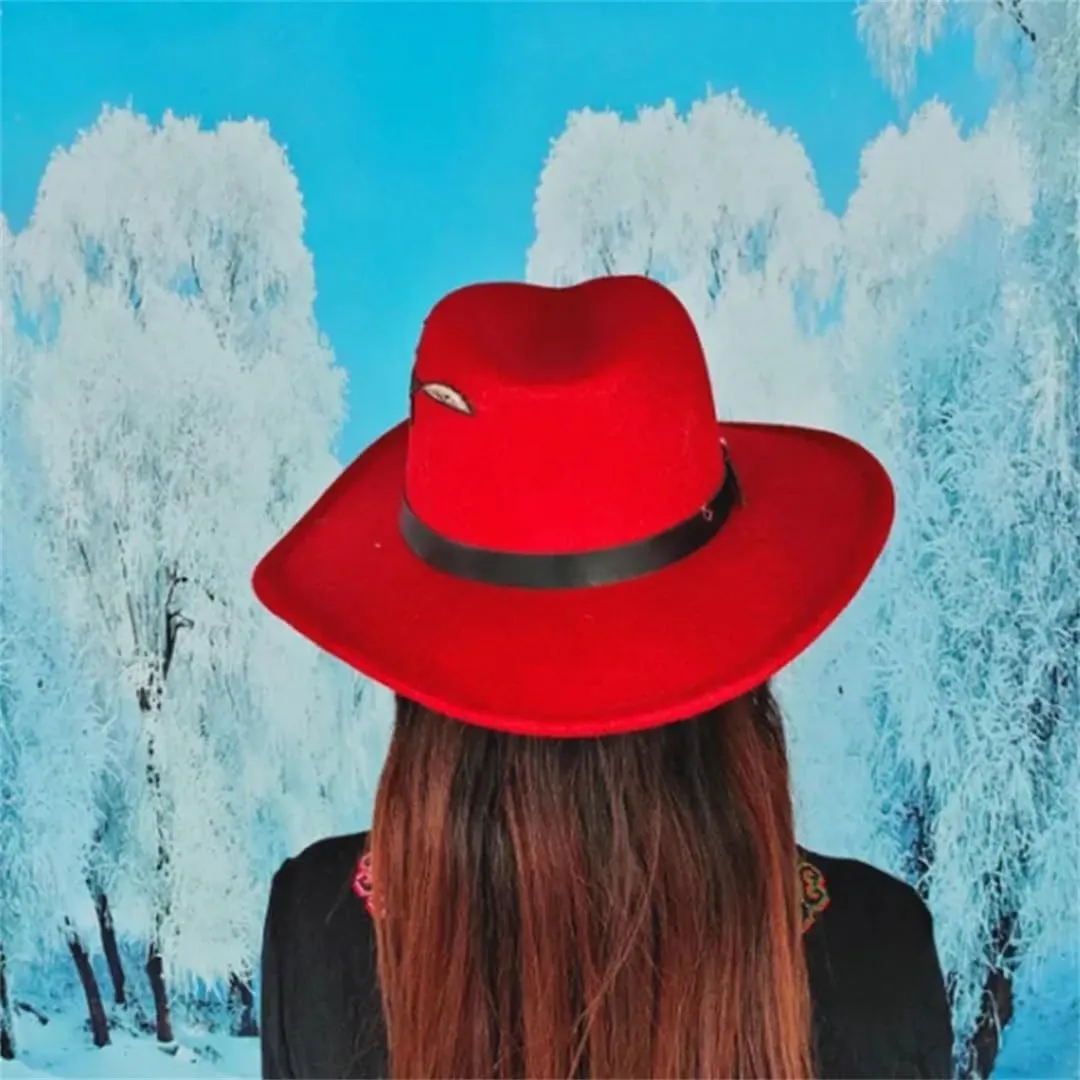 Fedora Hat EmbroideAutumn Wool Hat Embroidery Hat Ethnic Big Jazz Hat for Men and Women