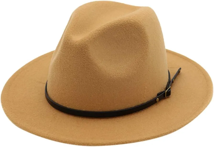 Fedora Hats for Men Women Wide Brim Fedora Panama Hat Men's Dress Hats with Belt Buckle Dress Hats for Men