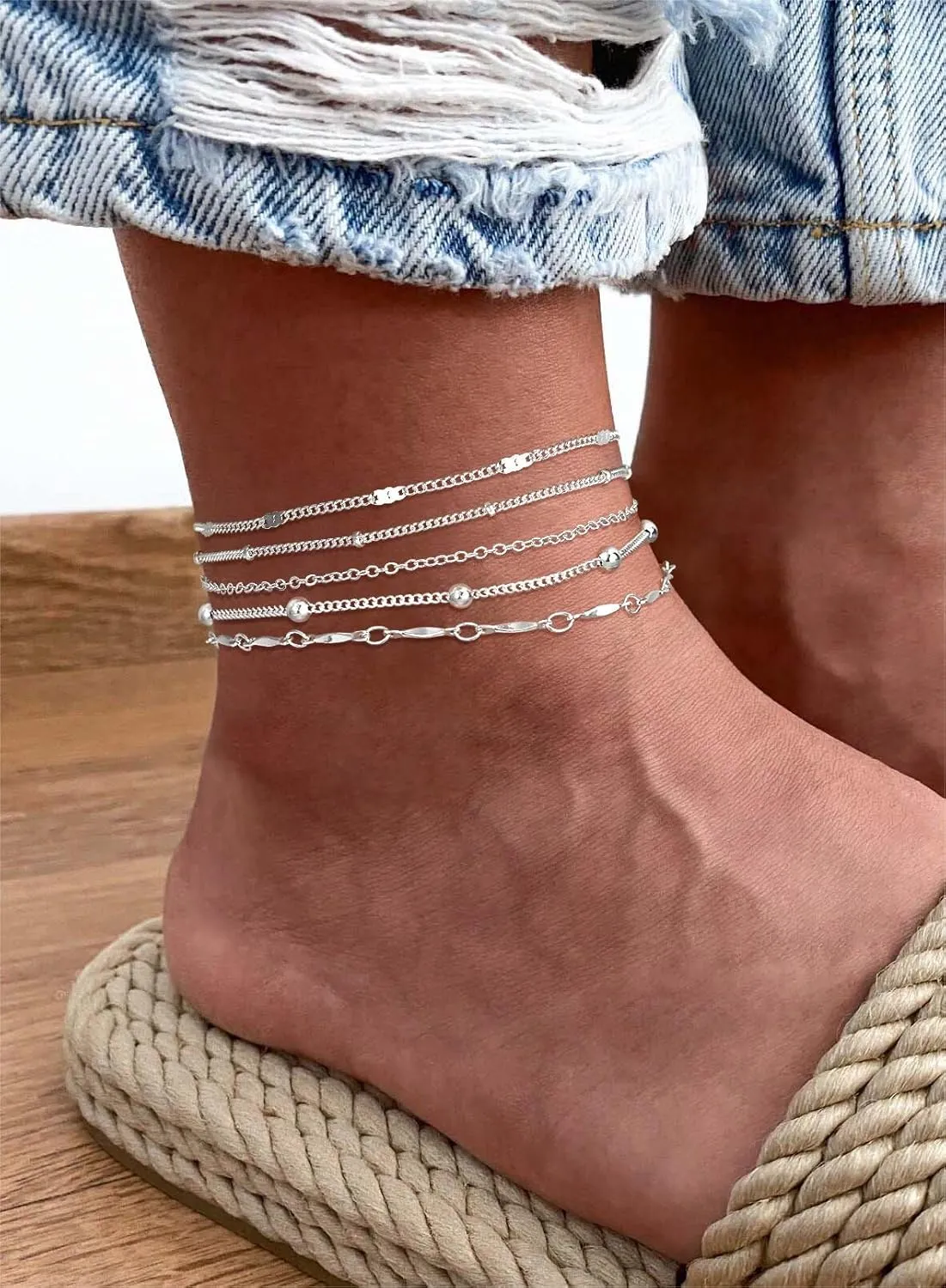 Foxgirl Gold Ankle Bracelets for Women 14K Gold Plated/Silver Anklets for Women Waterproof Minimalist Cuban Link Anklets Set Dainty Layered Ankle Bracelets Anklets for Women Gold Anklet Jewelry Gifts