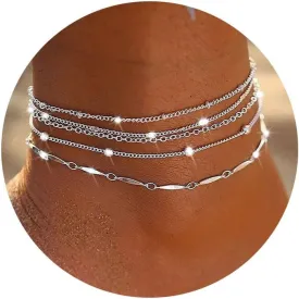 Foxgirl Gold Ankle Bracelets for Women 14K Gold Plated/Silver Anklets for Women Waterproof Minimalist Cuban Link Anklets Set Dainty Layered Ankle Bracelets Anklets for Women Gold Anklet Jewelry Gifts