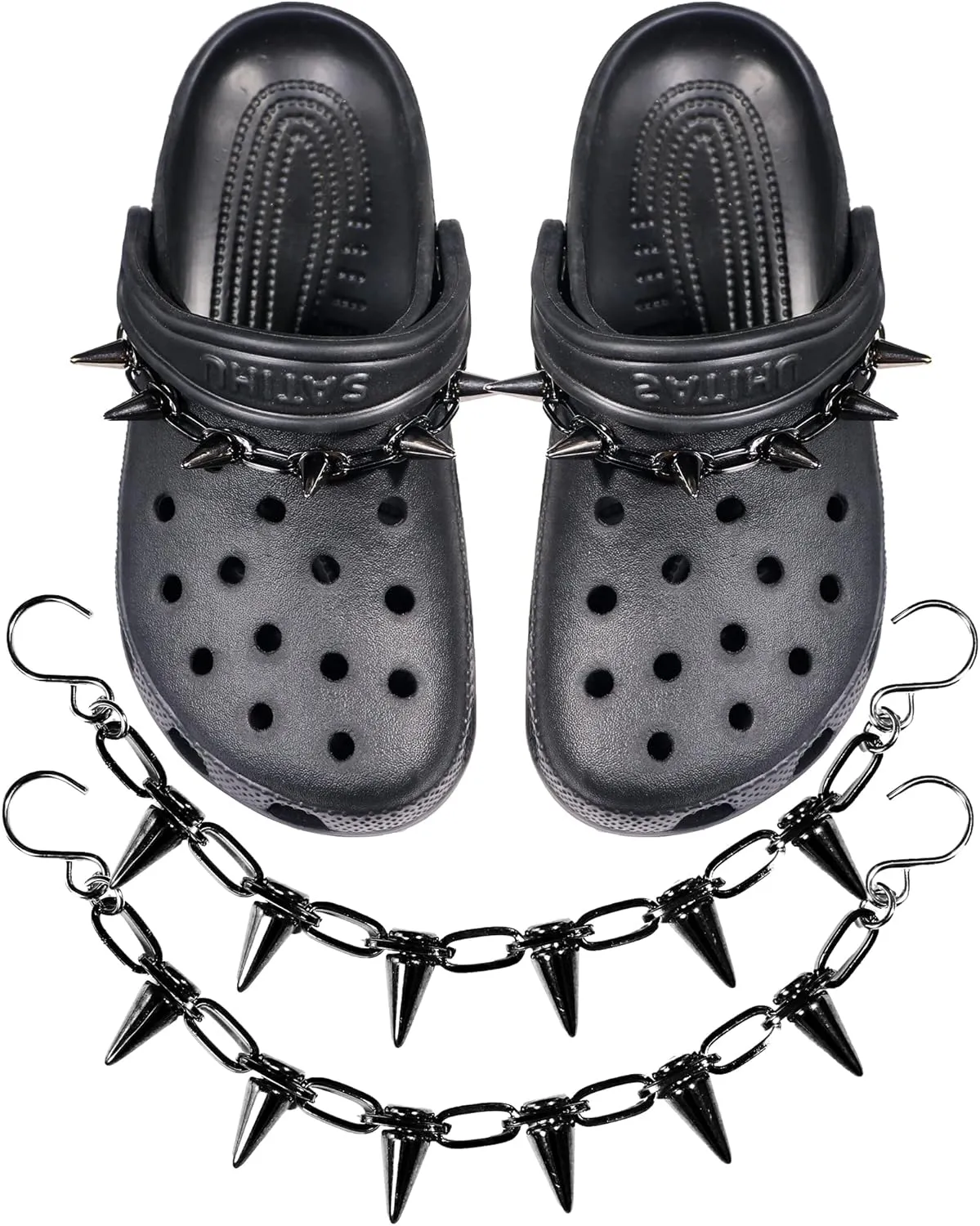 GIDDITZ 2PCS Shoe Chains Punk Rivet Cone Spike Charms Chain for Shoes Decoration Sandals for Women Girls Man Party Favors Birthday Gifts Silver