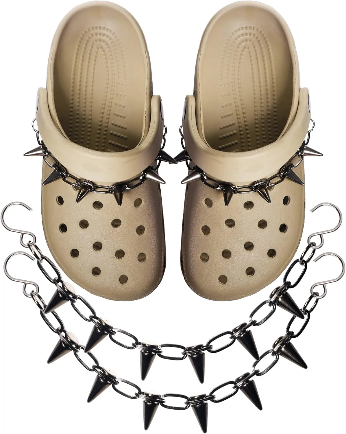 GIDDITZ 2PCS Shoe Chains Punk Rivet Cone Spike Charms Chain for Shoes Decoration Sandals for Women Girls Man Party Favors Birthday Gifts Silver