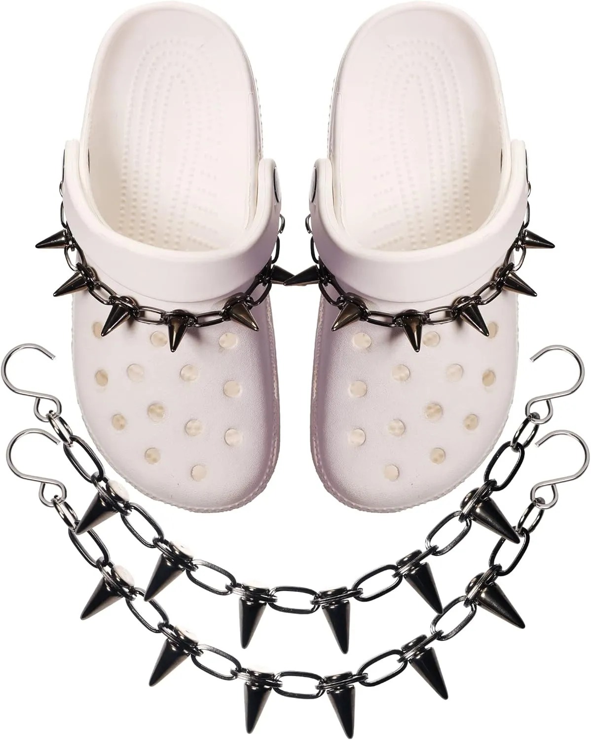 GIDDITZ 2PCS Shoe Chains Punk Rivet Cone Spike Charms Chain for Shoes Decoration Sandals for Women Girls Man Party Favors Birthday Gifts Silver