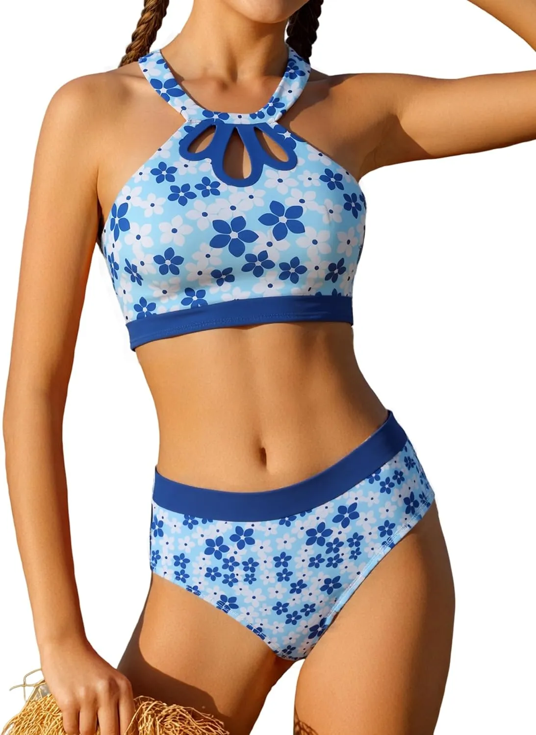 Girls' 3 Piece Swimsuit Bikini Set with Cover Up Skirt Boho Floral Bathing Suit for Beach Pool 7-16 Years