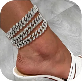 Gold Silver Ankle Bracelets for Women Cuban Link Anklets Plus Size Ankle Bracelet Layered Link Anklet Set Rhinestone Bling Anklets Gold Silver Jewelry for Women Gift Set