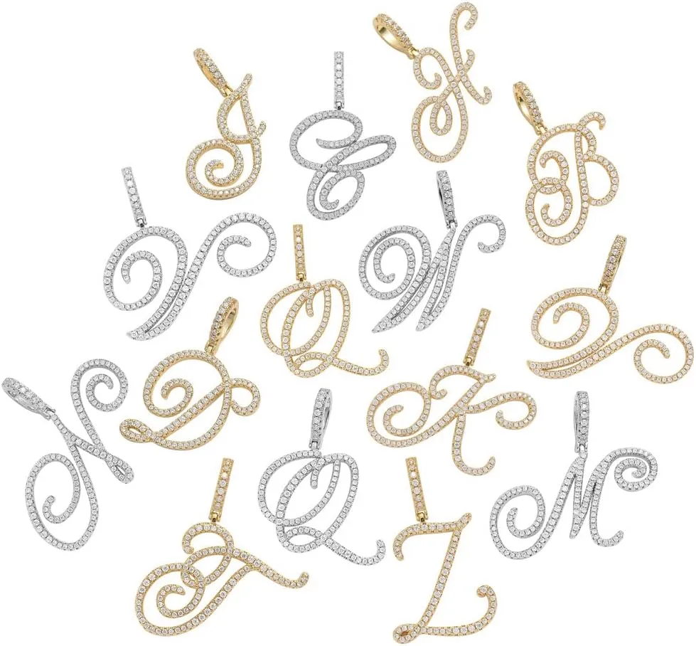 Initial Letter Necklace Gold Plated Women/Men Iced Out Initial Letter Pendant Necklace with 24" Rope Chain