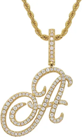 Initial Letter Necklace Gold Plated Women/Men Iced Out Initial Letter Pendant Necklace with 24" Rope Chain
