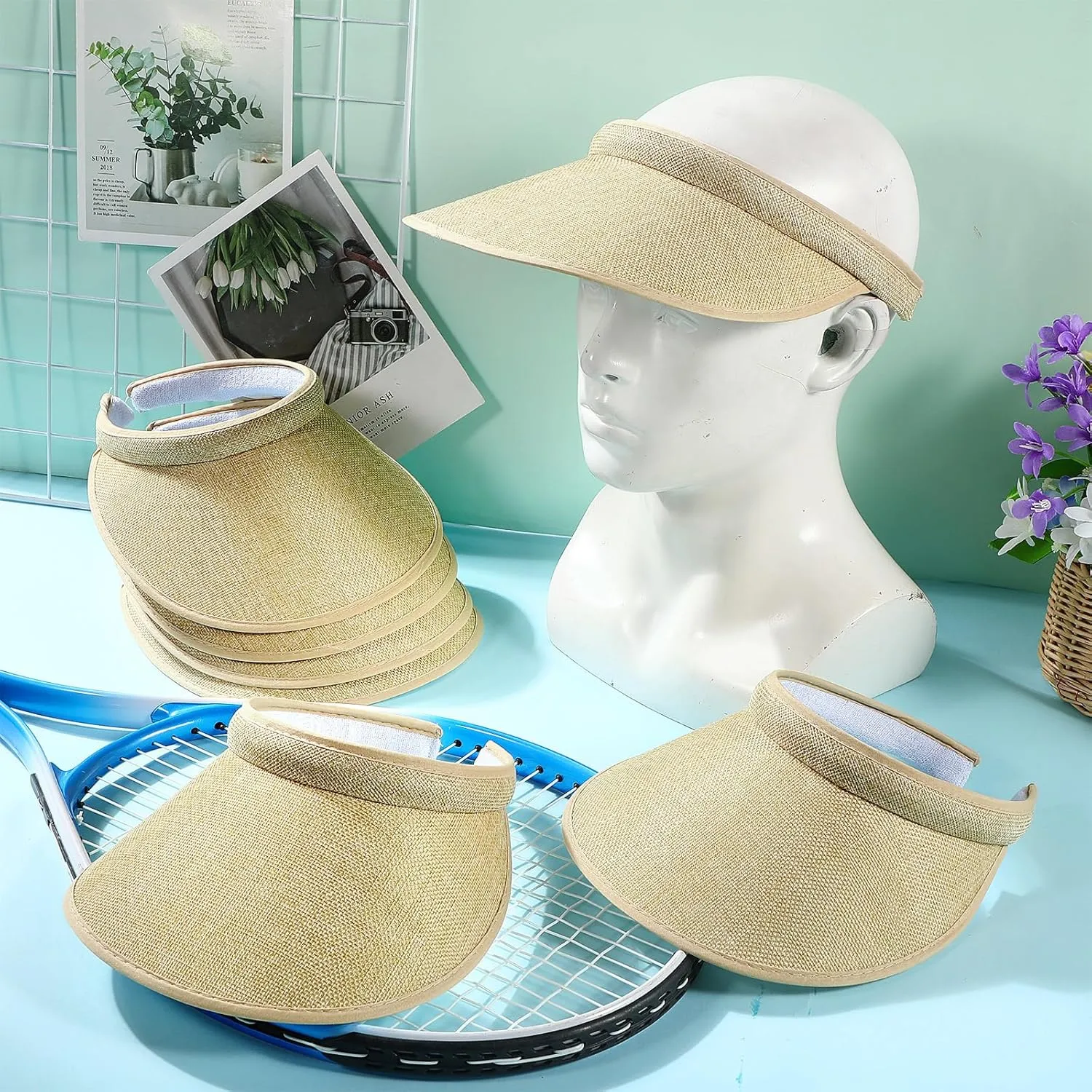 Jiuguva 10 Pieces Sun Visor for Women Golf Clip on Visor Hat with Brim One Size Adjustable for Men Women Sport Running