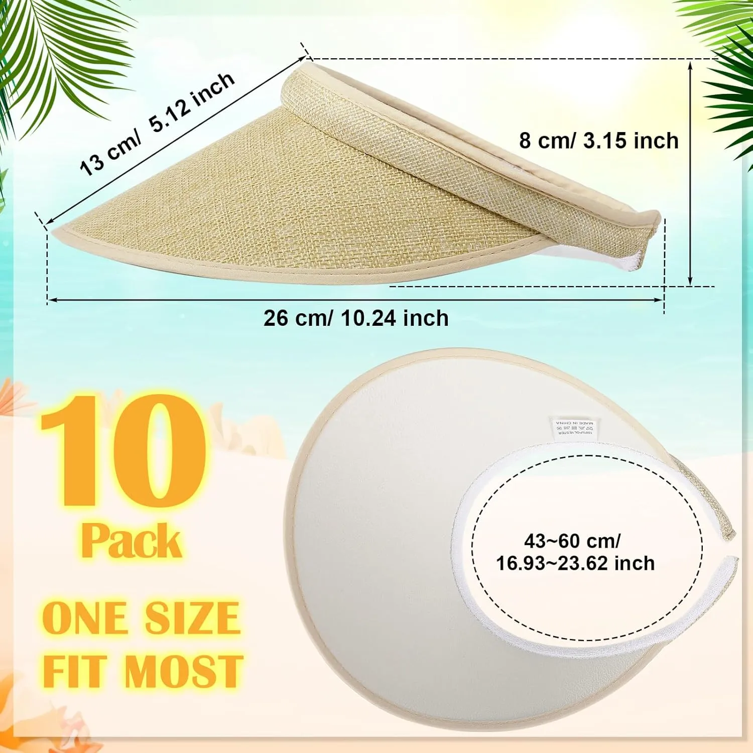 Jiuguva 10 Pieces Sun Visor for Women Golf Clip on Visor Hat with Brim One Size Adjustable for Men Women Sport Running