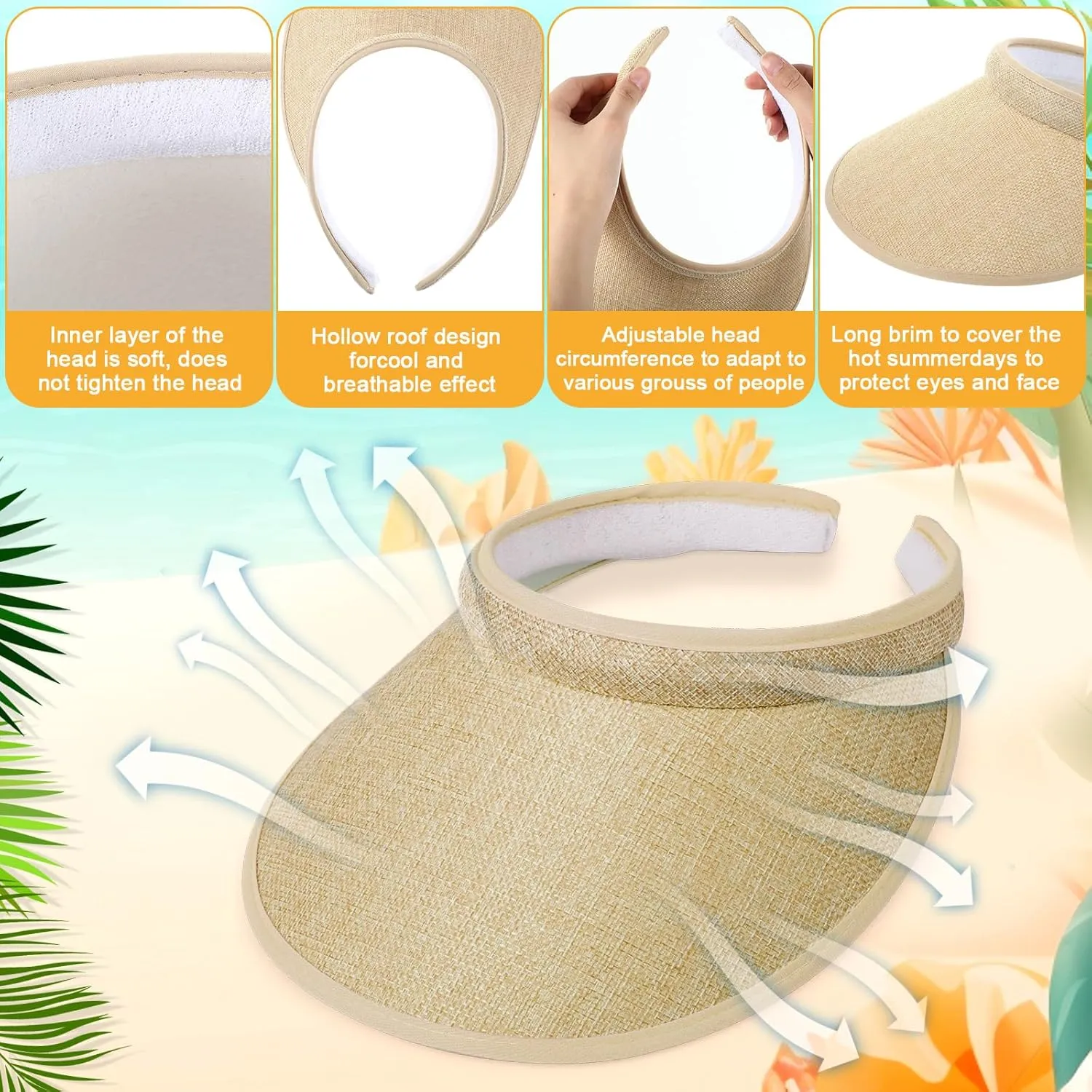 Jiuguva 10 Pieces Sun Visor for Women Golf Clip on Visor Hat with Brim One Size Adjustable for Men Women Sport Running