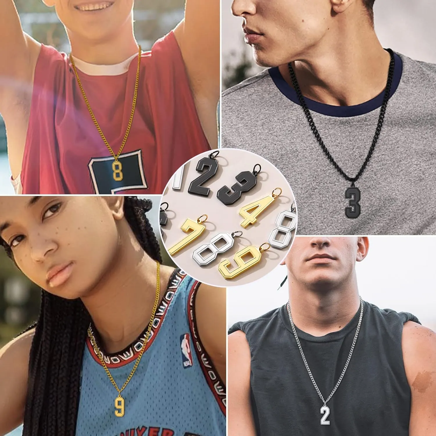 KeyStyle Number Necklace For Men Women, Custom Youth Baseball Necklaces with Numbers for Boys, Personalized Jersey Number Chain Sports Fans Pendant Soccer Football Basketball for Girls