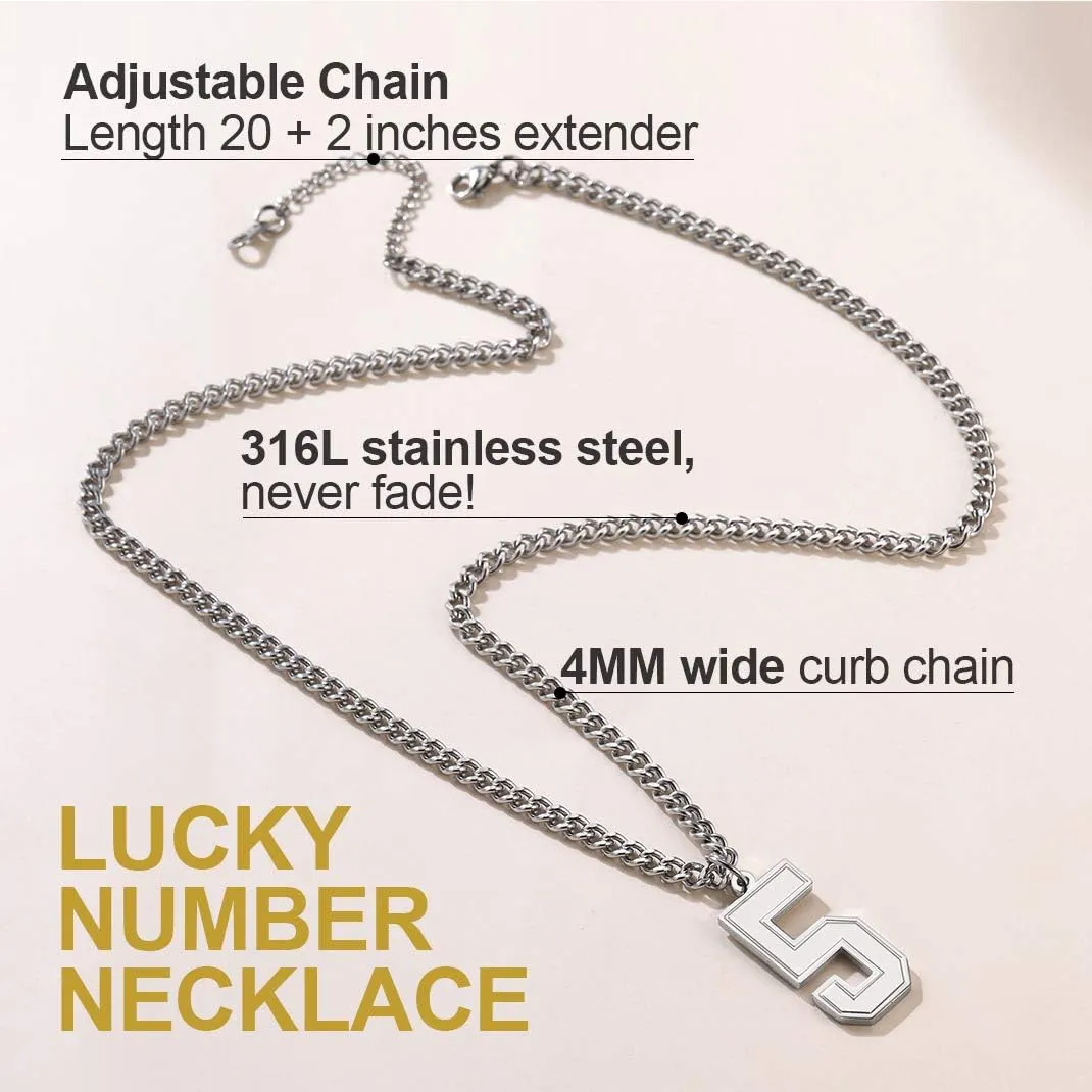 KeyStyle Number Necklace For Men Women, Custom Youth Baseball Necklaces with Numbers for Boys, Personalized Jersey Number Chain Sports Fans Pendant Soccer Football Basketball for Girls